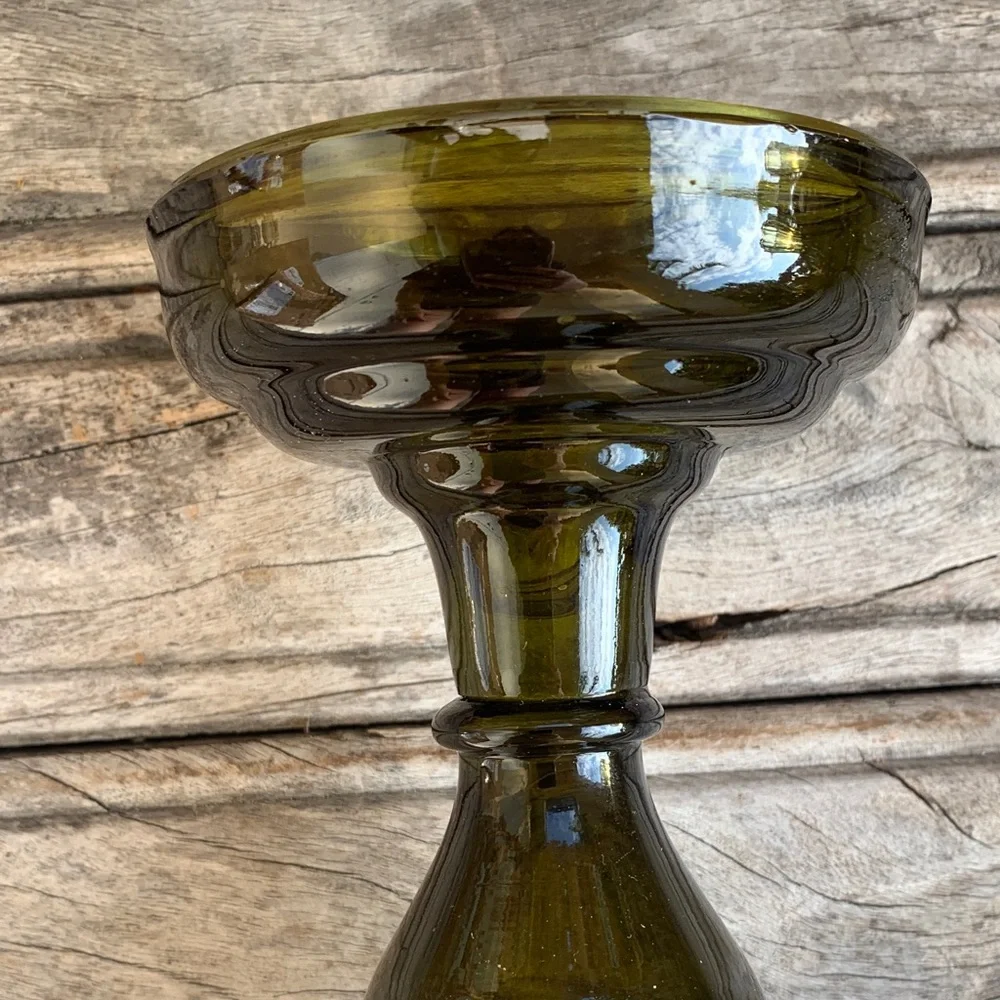 Vintage Smoky Green Glass Pedestal Candle Holder - Picture 6 of 11